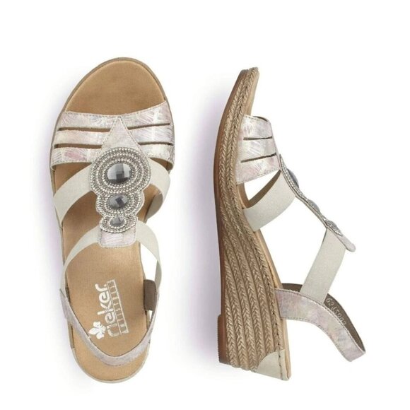 RIEKER | Women's Fanni 59 Sandals Espadrilles Wedges Pink Silver Sz 40 - Picture 2 of 7